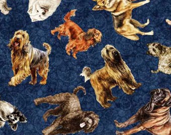 Dog Toss on Navy Blue Fabric / Retriever Fabric / Top Dog Fabric Collection / QT Fabrics / Fat Quarter & Yardage Fabric