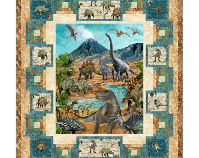 Dinosaur Quilt Kit, Prehistoric Days Quilt Kit From Northcott Fabrics