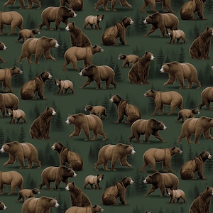 Bears on Dark Green Fabric / Timeless Treasures Material Lakeside Cabin Collection / Yardage & Fat quarters Available