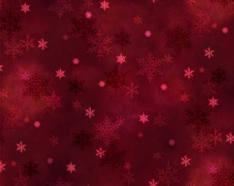 Snowflakes on Dark Red  Fabric / Winter Christmas Fabric, Snowfall Collection by P&B Textiles Holiday Yardage, Fat Quarters Material