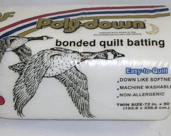 Twin Size White Batting, Poly Down Polyester Twin 72in x 90in Batting by Hobbs, Sold by the Package /  Quilting & Sewing Supplies