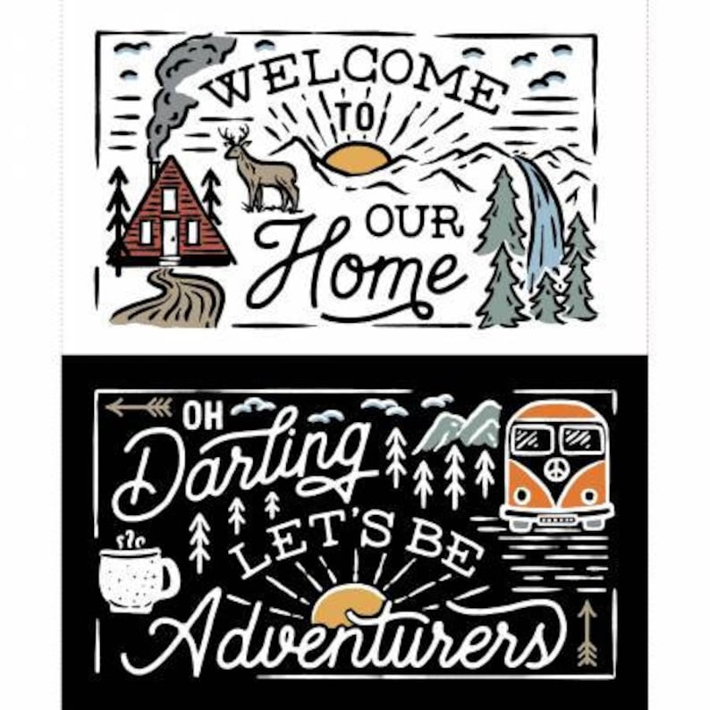 Adventures Camping Fabric Panel / 36 X 44 Inch Camping Fabric Etsy