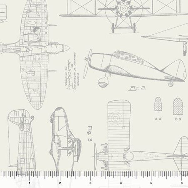 aviator Fabric / Plane Blueprints on Cream Fabric / Airplane Fabric / Quilting Treasures 24755  / Fat Quarters and Yardage