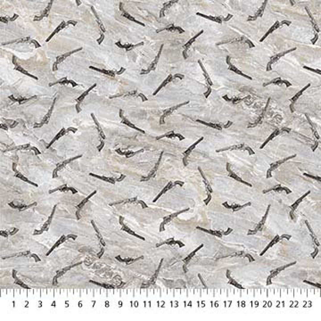 Gun Toss on Light Gray Fabric / Gun Yardage / Frontier Stonehenge ...