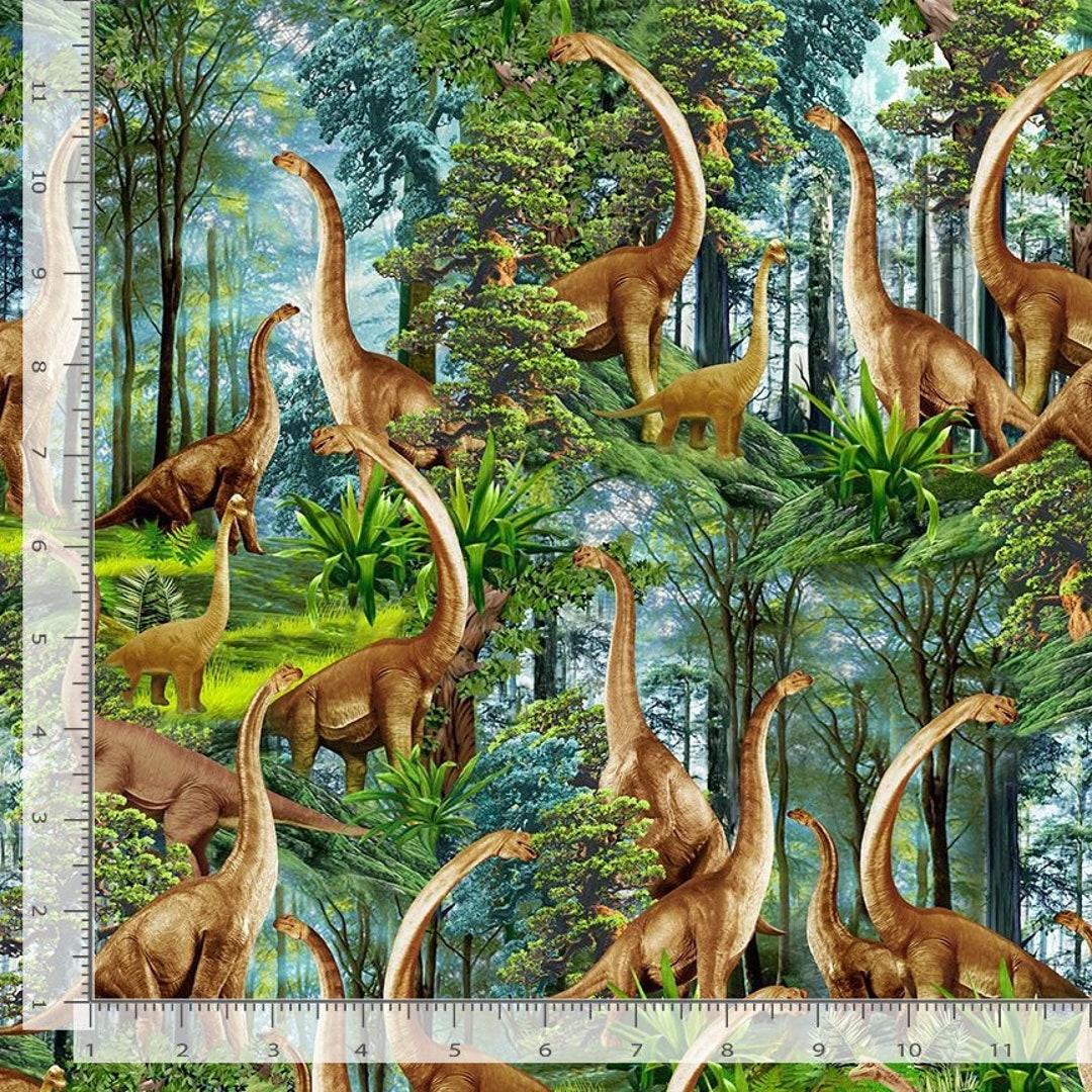 Dinosaurs in a Bright Forest Fabric Yardage / Timeless Treasures ...