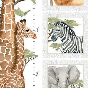 Paneel Afrikaanse dierengroeigrafiek Wild One van Northcott Quiltpaneel / paneel babysafaridieren 24" quiltpaneel / paneel juveniele kinderen baby