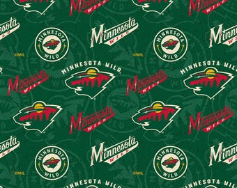 NHL Hockey Minnesota Wild Fabric / Face Off Cotton Fabric by the yard / Sykel Licensed Hockey  Fat Quarters & Yardage