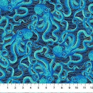Oktopus Overall Stoff, Shimmer Enigma Kollektion Stoff Schüttgut von Northcott Fabrics, Ocean Fish Stoff Fat Quarter, Meterware