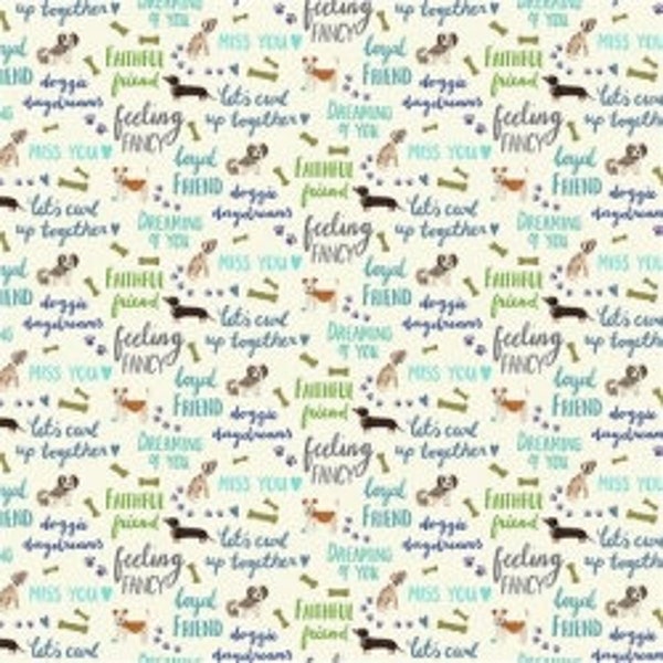 Uptown Dogs and Words on CreamFabric by the yard from Clothworks  Dog Breeds Fabric & Fat Quarters Available
