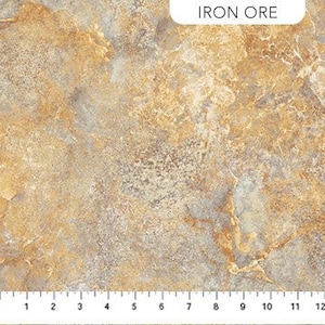 May include: A close-up of a textured, brown and beige surface with a subtle marbled pattern. The surface has a rough, uneven texture, reminiscent of natural stone. The surface is labelled "IRON ORE".