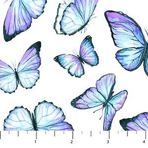 Butterflies on White  Fabric Rhapsody in Blue by Northcott Fabric Floral Blender Fabric Yardage & Fat Quarters Available