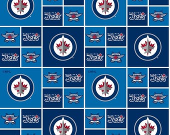 NHL Hockey Winnipeg Jets stof / Face Off katoenen stof op maat gesneden / Gelicentieerde Sykel Hockey Fat Quarters & Yardage