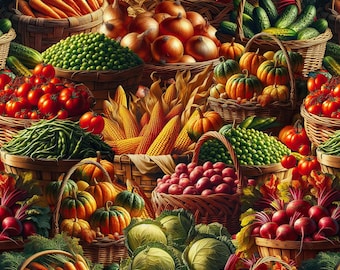 Harvest Vegetables Fabric Homestead Heritage by Blank Yardage / Food Fabric /  Cotton Fabric by the yard and Fat Quarters