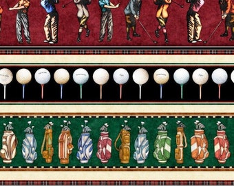 Golf  Fabric / Golf Border Stripe, Chip Shot Collection from QT Fabrics / Fat Quarters and Yardage Available