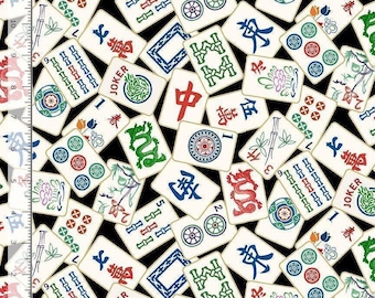 Mahjong Tiles on Black Fabric by the Yard / Fun by Timeless Treasures CD2741 - Mahjong Yardage