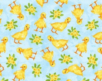 Easter Fabric, Spring is Hare Tossed Ducks  on Blue Fabric by the Yard by Blank Quilting Happy Easter Easter Fabric yardage Fat Quarters