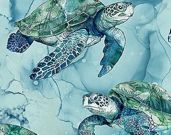 Sea Turtles Swimming  Fabric / Ocean Cruise Sea Turtle Fabric by the yard / Sea Breeze from Northcott Yardage & Fat Quarters Available