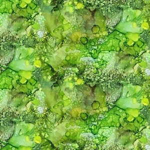 Dark Lime Green Blender Abstract Fabric Essentials Basics in Tonal and Textures from Alcohol Inks by Clothworks / Yardage and & Quarters