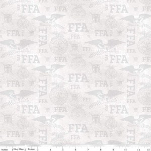 Logotipos tonales de la FFA sobre tela blanquecina / La FFA se renueva con Riley Blake / Future Farmers of America Cotton Fabric Yardage & Fat Quarters