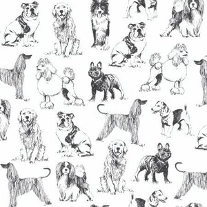 White Sketch Dogs Fabric / Dog Fabric from Timeless Treasures Yardage, by the yard and Fat Quarters