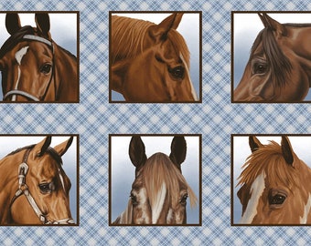 Horse Fabric Panel / Horse Whisper Horse 9x9in Blocks 24" Panel / Horse Whisperer Collection from StudioE Fabric Panel Western Fabric