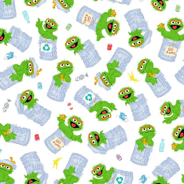 27x44" Remnant Sesame Street Fabric / Oscar the Grouch on White