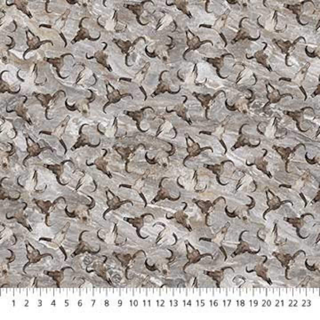 Cattle Skulls on Gray Fabric / Cow Skull Yardage / Frontier Stonehenge