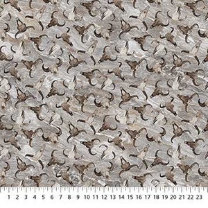 Cattle Skulls on Gray Fabric / Cow Skull Yardage / Frontier Stonehenge Collection by Northcott Fabrics / Fat Quarter & Yardage