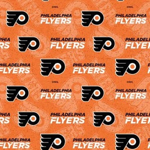 May include: A seamless pattern featuring the Philadelphia Flyers NHL hockey team logo. The logo is a black and white winged 'P' on an orange background with a distressed texture.