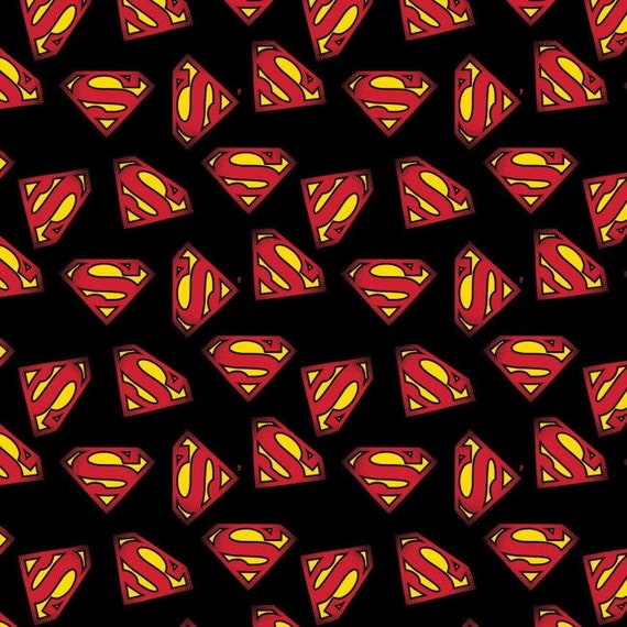 Superman Logo on Black Fabric by the Yard / 23400704-05 Camelot Superman Fabric Yardage, Fat Quarters