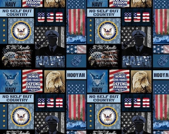 Navy Military Fabric / Navy Block American Flag Fabric Sykel Military / Navy Quilt Fabric / Navy Military Fabric By The Yard & Fat Quarters