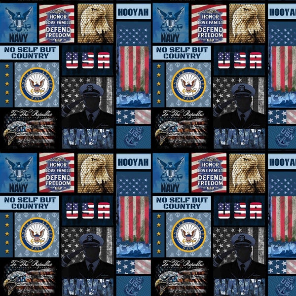 Navy Military Fabric / Navy Block American Flag Fabric Sykel Military / Navy Quilt Fabric / Navy Military Fabric By The Yard & Fat Quarters