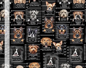 Tela con fotos policiales de perros / Los perros mandan de Timeless Treasures. Tela Packed Dogs cortada a medida y Fat Quarters.