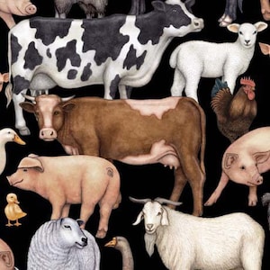 Tossed Farm Animals Fabric by the yard, Country Farm by QT Fabrics, Fabric by the yard and Fat Quarters