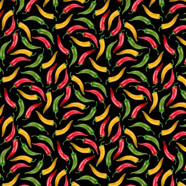 BBQ Fabric / Barbeque Hot Peppers Fabric Smokin Hot BBQ Words  by Northcott / Food Fabric / Fabric Yardage and Fat Quarters