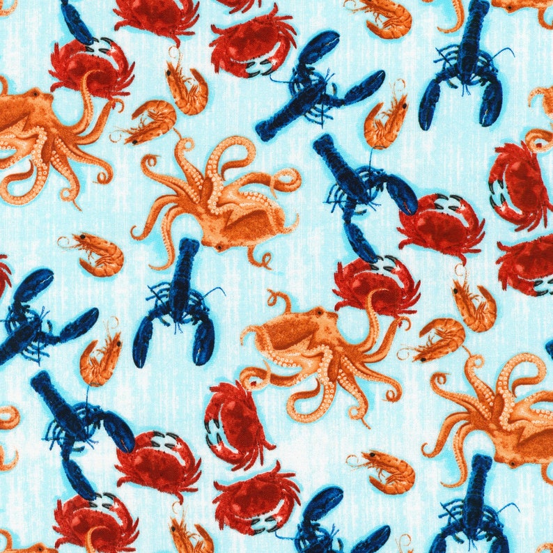 Coastal Catch Crab and Lobster Fabric Crabs /& Lobsters Fabric Robert Kaufman 73420 Yardage Seafood By The Yard and Fat Quarter
