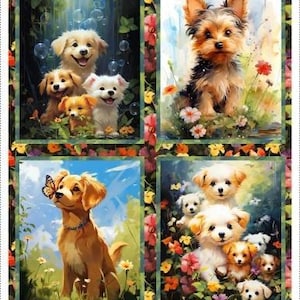 Parches con imágenes de perros "Amigos para siempre", panel de 36" de 3 Wishes / Impresión digital de paneles de razas de perros