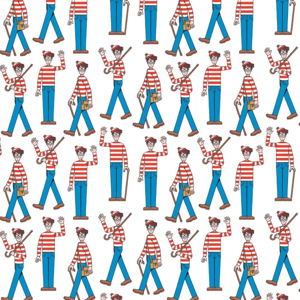Where's Waldo Fabric /  Where's Waldo Crowd on White Fabric by Camelot Fabrics Yardage and Fat Quarters Available