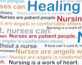 Tessuto per tutte le infermiere / Parole di guarigione / Tessuti Windham 37301 / Tessuto medico / Tessuto per infermieri tagliato su misura / Metraggio e quarti di grasso