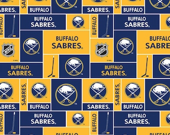 NHL Hockey Buffalo Sabres Allover Fabric / Face Off Cotton Fabric by the yard / Sykel Hockey Buffalo Sabres Fat Quarters & Yardage