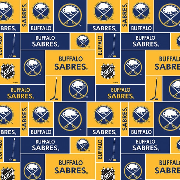 NHL Hockey Buffalo Sabres Allover Fabric / Face Off Cotton Fabric by the yard / Sykel Hockey Buffalo Sabres Fat Quarters & Yardage