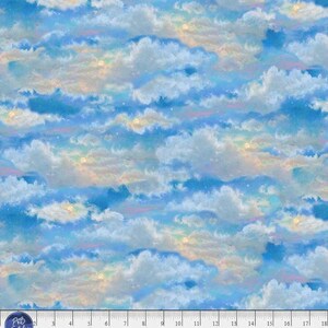 スカイブルーの雲柄生地 / P&B Textilesの「クリスマスの前夜」生地（ヤード単位販売、ファットクォーター生地）