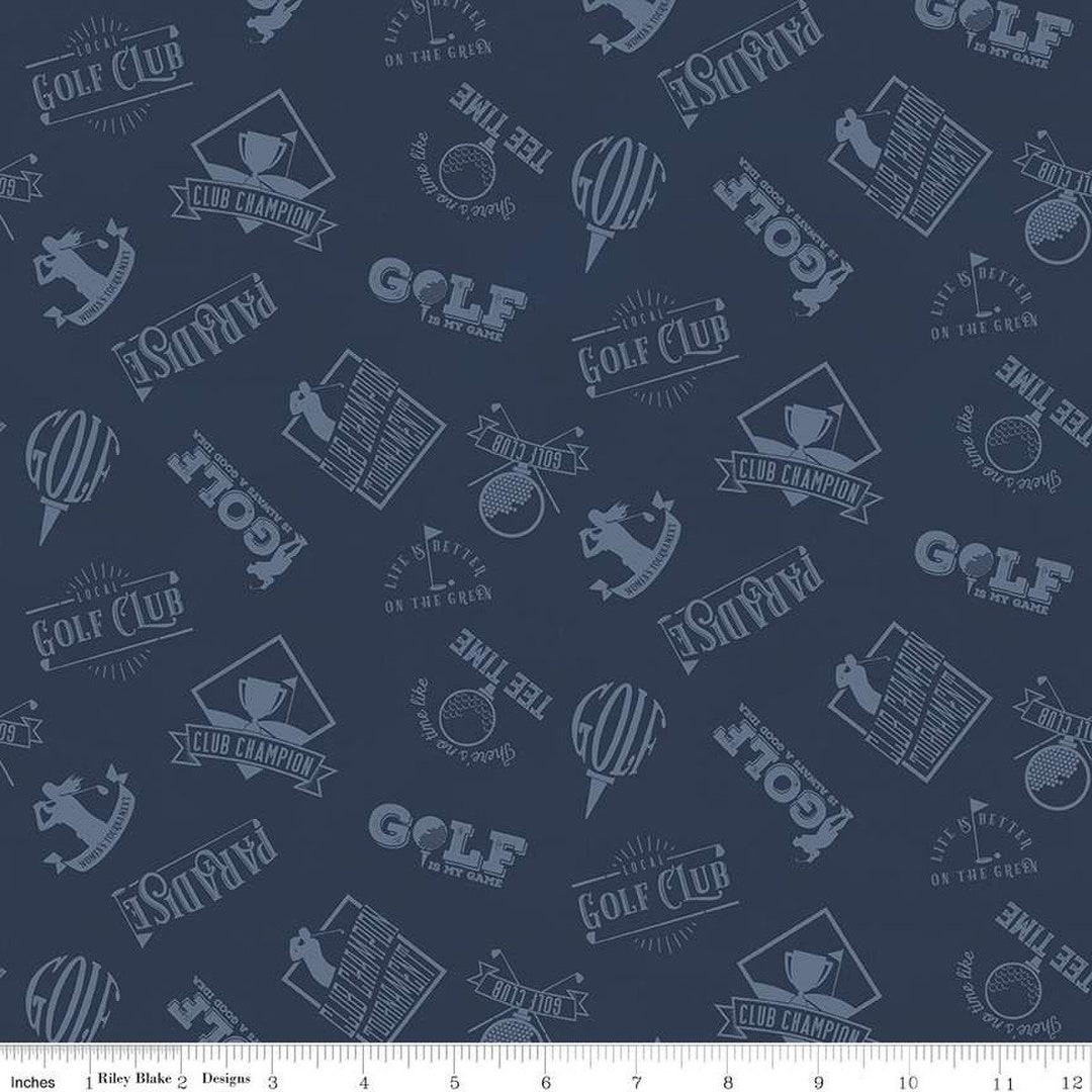 Golf Fabric / Golf Club Words on Blue Fabric / Golf Days Collection