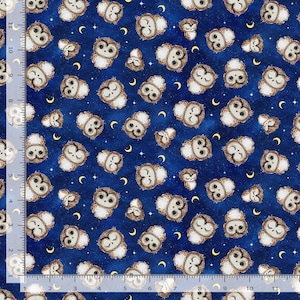 Tossed Owls and Moons Fabric, I Love You To The Moon & Back / Owl Always Love You Collection by TT Fabrics Yardage and Fat Quarters