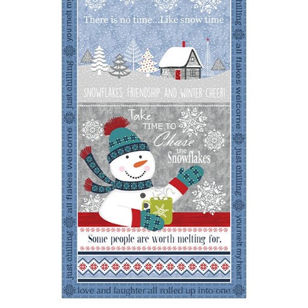 Snowman Fabric Panel / Nordic Cabin 24" Panel by Benartex Panel 13414P-55 / sold by the Cotton panel