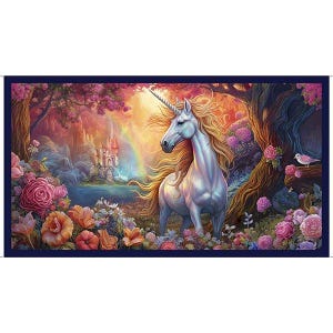 Einhorn 60 cm Panel Mystisches Einhorn von Quilting Treasures / Einhorn Quilt Panel / Quilt Stoff Panel / Einhorn Stoff Panel
