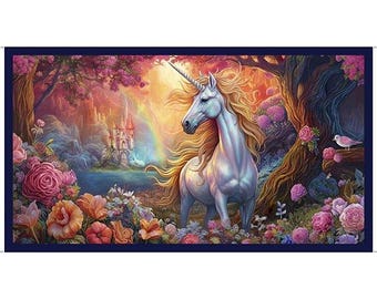 Panel de unicornio de 24 pulgadas, unicornio místico de Quilting Treasures. Panel de edredón de unicornio. Panel de tela para edredón. Panel de tela para edredón. Panel de edredón.