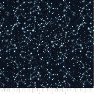 Constellations on Blue Fabric, Celestial Skies  by Benartex Fabrics / Night Sky Space Material Yardage & Fat Quarters