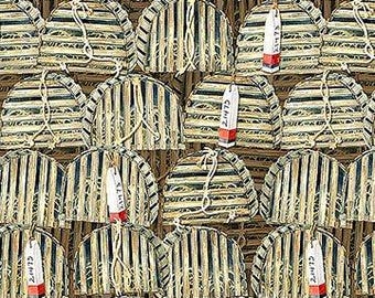 Lobster Pots Fabric, Food Fabric / Northcott Fabrics Atlantic Coast / Seafood Material Fabric By The Yard and Fat Quarters