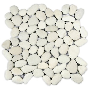 CNK Tile White Pebble Tile Natural Stone Mosaic for Shower Floor Kitchen Backsplash 1 Sq Ft Mesh Sheet - 12&quot;x12&quot;